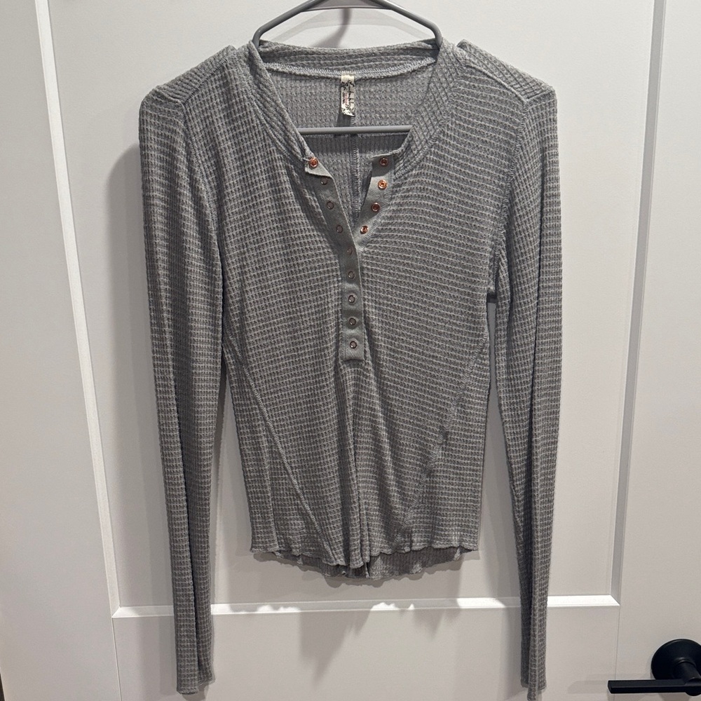 Gray Waffle Knit Henley Top